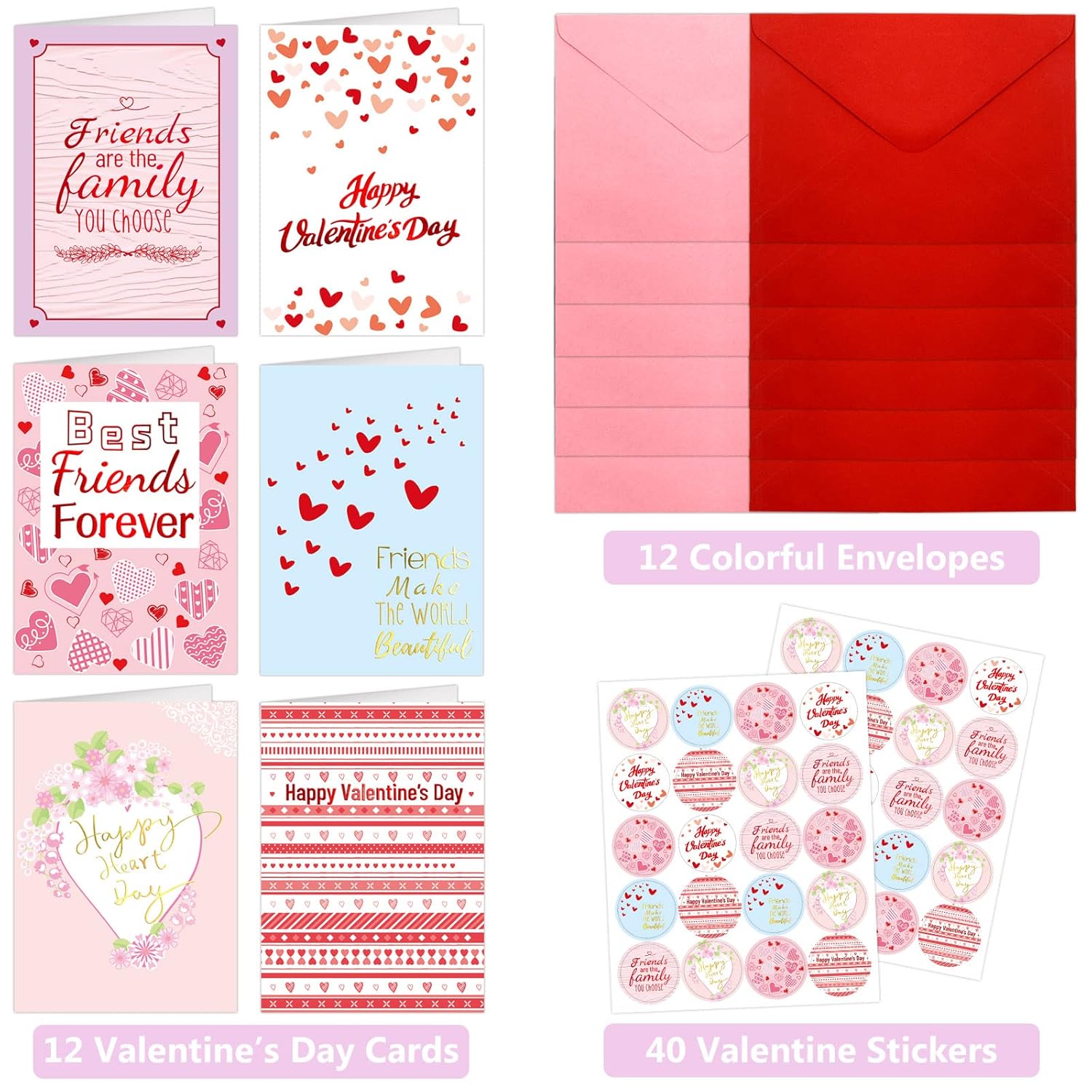 Valentines Cards With Envelopes 12 Foil Embellishment Friends Cards Blank Inside