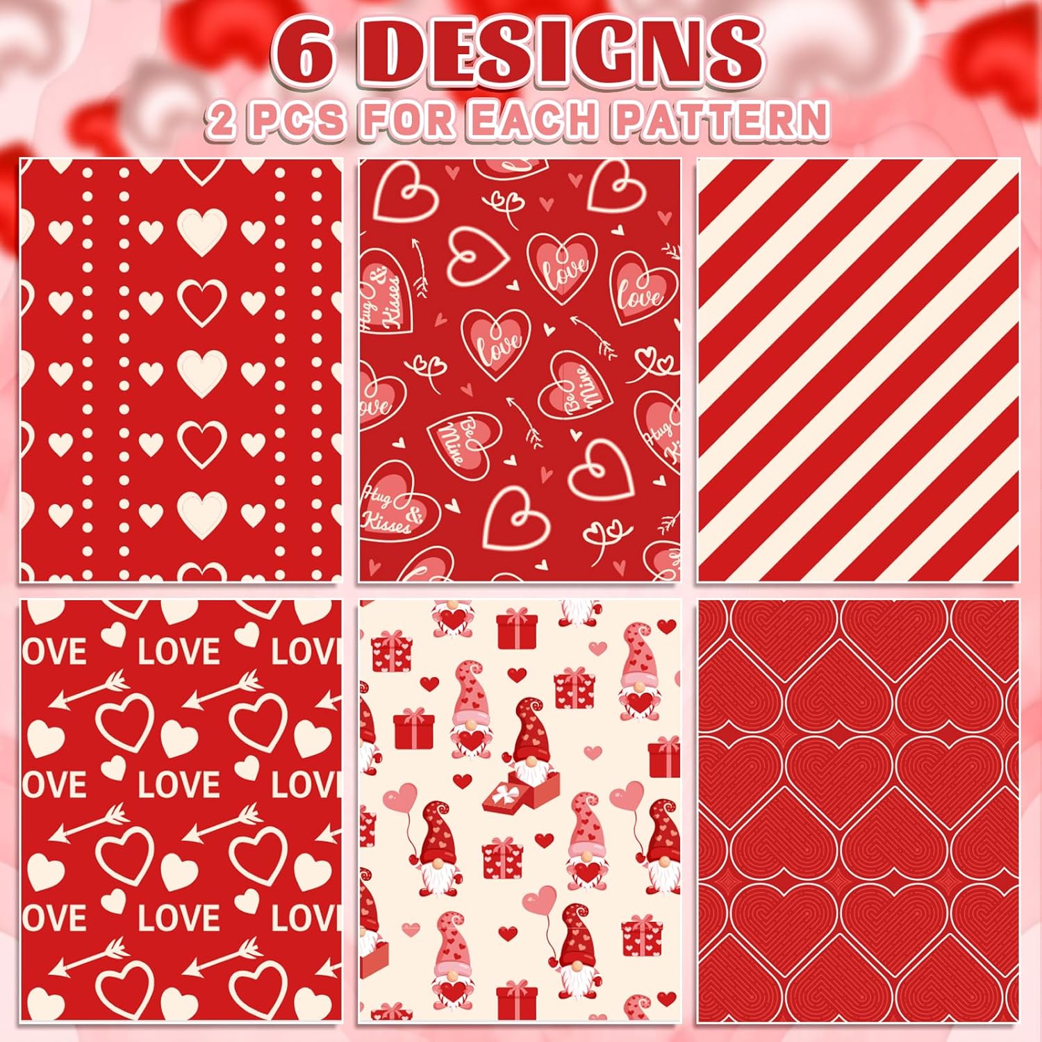 12 Sheet Valentine’S Day Wrapping Paper Love Heart Gnome Fingerprint Gift Wrap Paper Folded Flat Red Diy Craft Art Paper For Birthday Wedding Party Supplies, 19.7 X 27.6 Inch