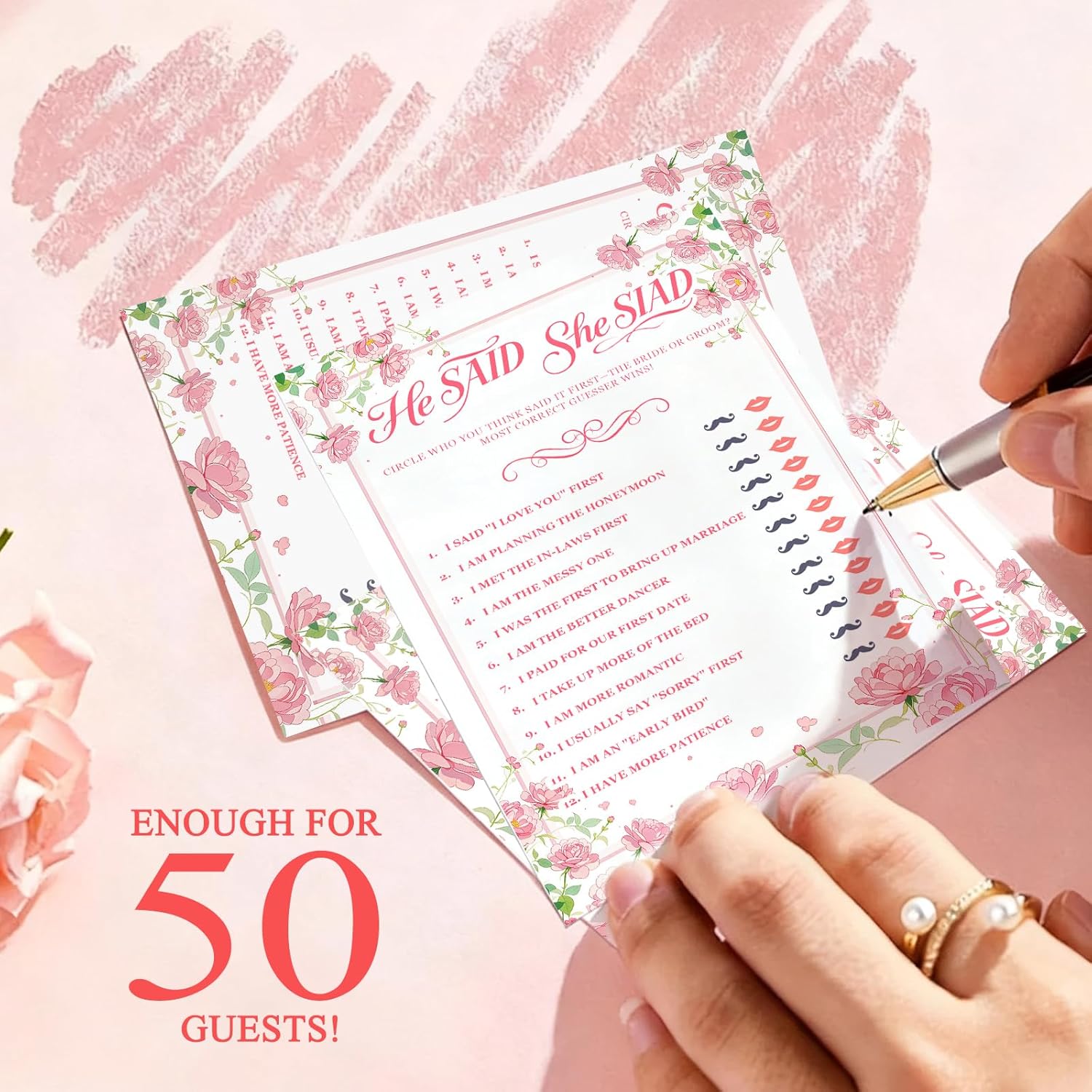 Bridal Shower Games-He Said She Said,Wedding Shower Games,50 Cards,Thick Paper