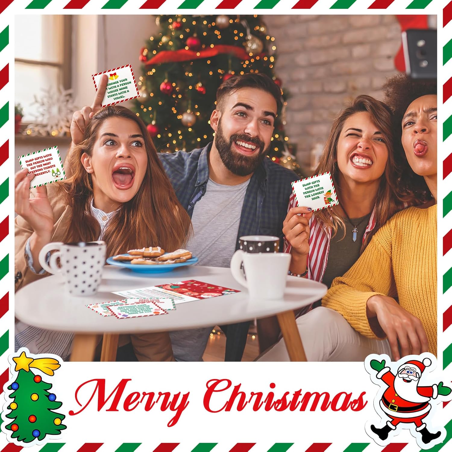61 Pcs Christmas Exchange Game Gift Cards White Elephant Gift Exchange Cards Christmas Family Games Holiday Present Swap Party For Family Adult Women Men Coworker Groups Xmas Party Supplies