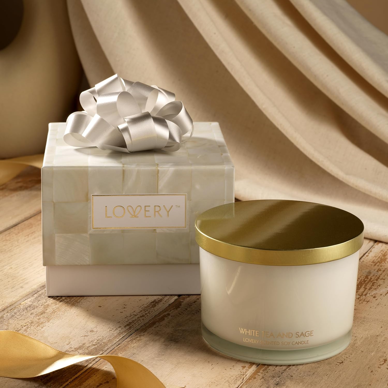 Luxury White Tea & Sage Scented Candles, Large Soy Candles, 3 Wick Aromatherapy Candle, Wedding Gift, Birthday Gifts For Women, Men, Mom, Stress Relief Relaxation Gifts, Candles For Home Scented