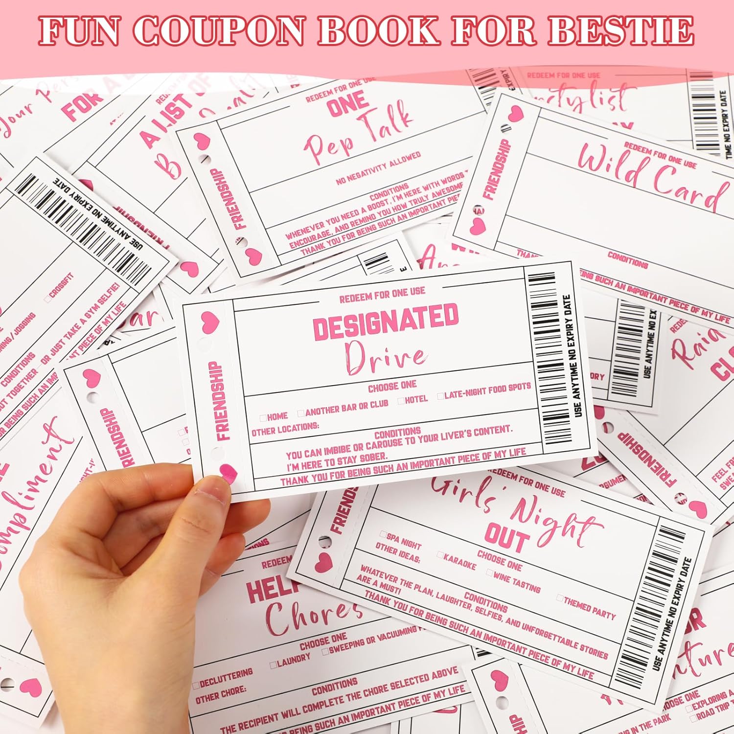 Best Friend Coupon Book For Bestie - Best Friend Birthday Gifts For Women, 20 Fun Friendship Vouchers + 10 Blank Wild Cards - Friendship Galentine'S Day Gifts For Bff, Sister