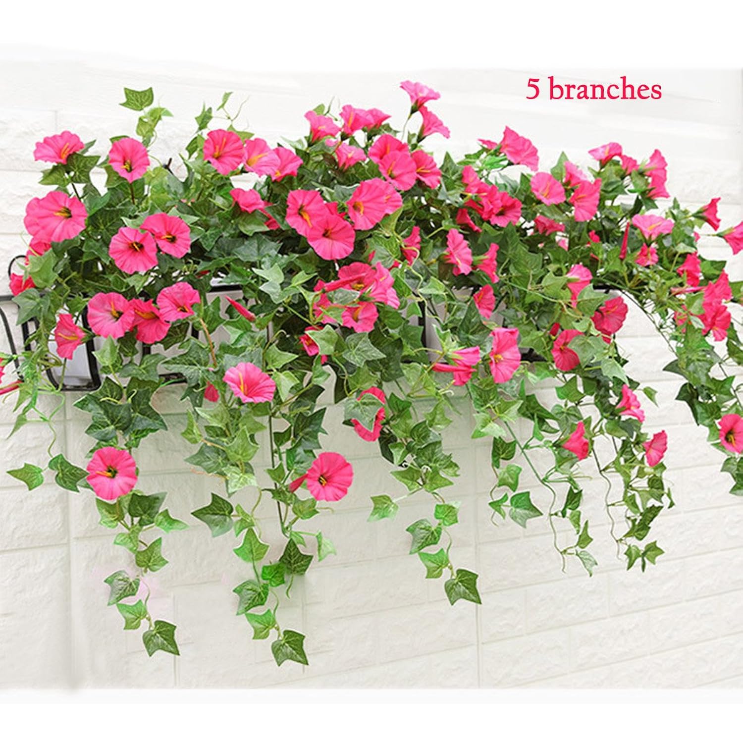 1 Branch(12 Stems/23 Flowers) Artificial Morning Glory Trumpet Flower Vine Plastic Flower Bouquet Hanging Wall Strings Flowers For Home Garden Wedding Party Decoration (Rose Red)