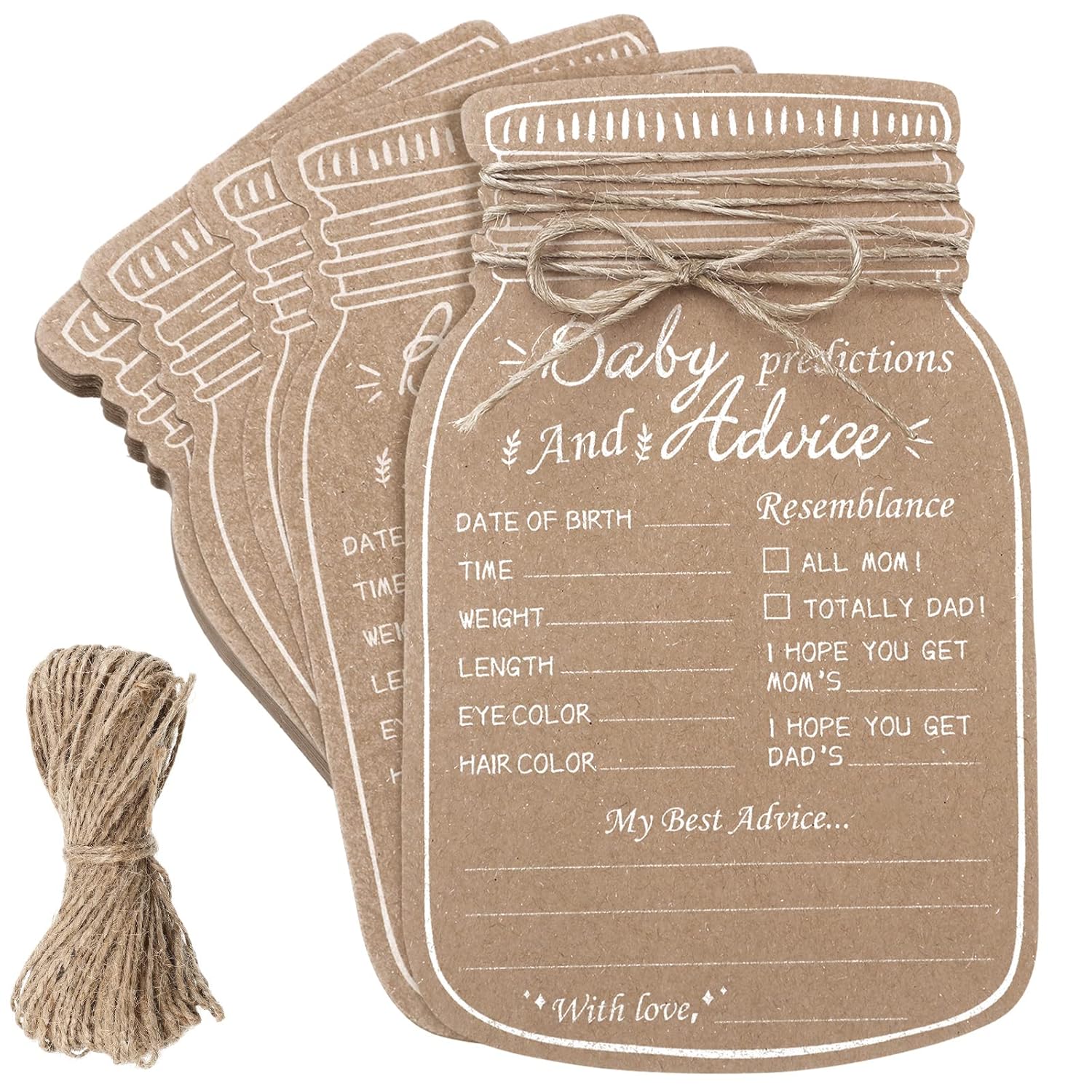 50 Pcs Baby Shower Prediction And Advice Cards Brown Mason Jar Baby Prediction Cards For Girl Or Boy Gender Reveal Decorations Gender Neutral Decor Activity Games Keepsake For New Parents