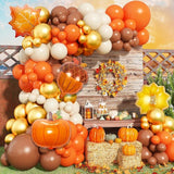 Fall Balloon Arch Kit Orange Burgundy Brown Beige White Maple Leaf Pumpkin Balloons Decor