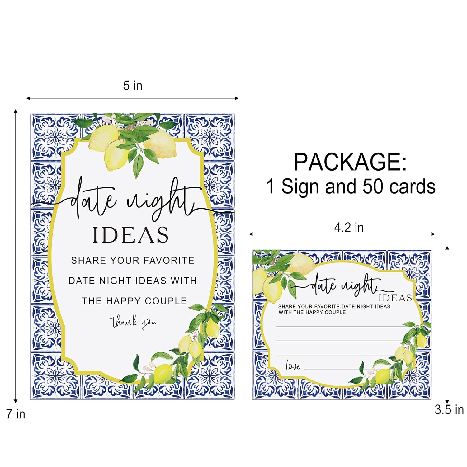 Date Night Idea Cards, Lemon Theme Bridal Shower Decorations, Including 1 Sign And 50 Date Night Cards, Bridal Shower Games For Couples(Yh12)