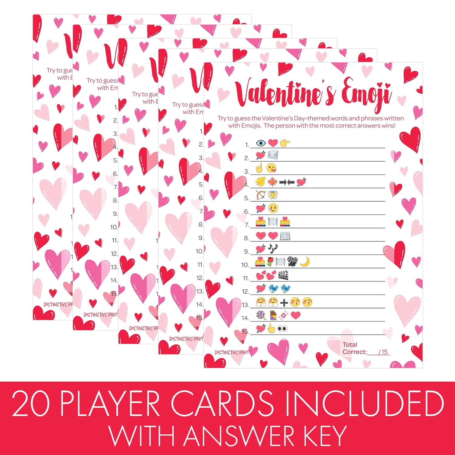 Valentine'S Day Emoji Game - Fun Classroom Party Activity For Kids And Adults - 25 Player Cards, Valentine Guessing Game For Families, Couples, Friends
