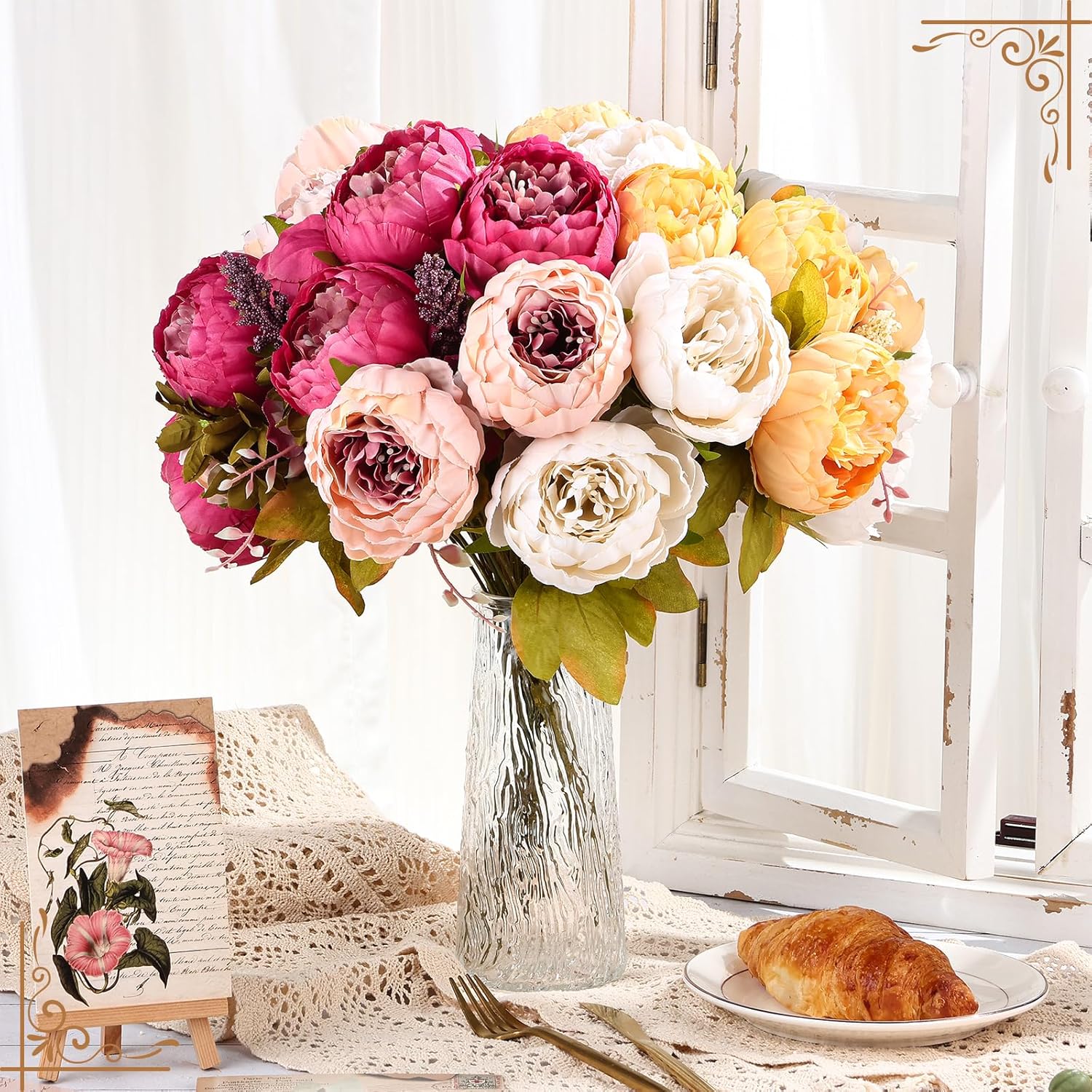 4 Bunches Peonies Artificial Flowers Faux Flowers Bouquet Silk Peony Hydrangea For Vase Wedding Centerpiece Bridal Shower Garden Party Home Decor (Orange Pink)