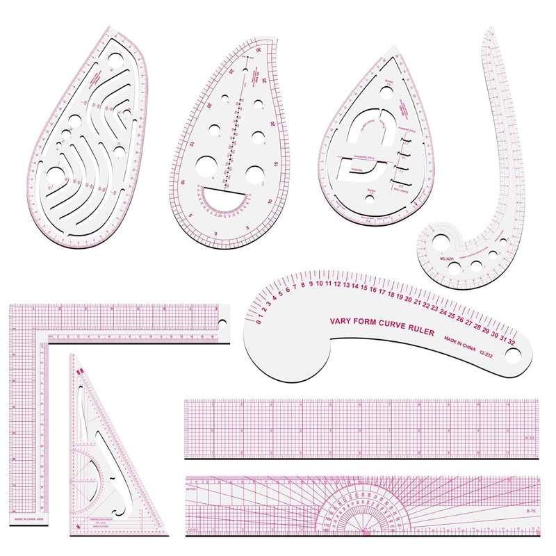 Sewing Rulers Set, 9 Styles Plastic Sew French Curve Ruler, Metric Sewing Meas