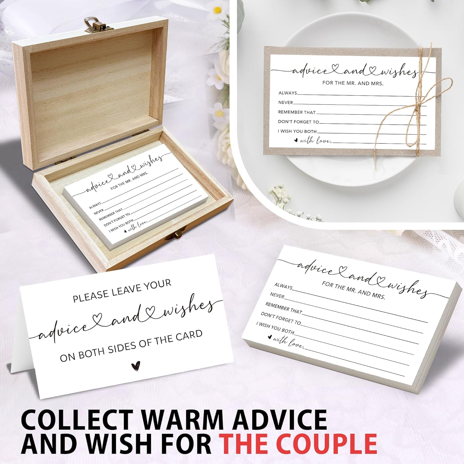 Minimalism Advice And Wishes For The Mr And Mrs - 50 Packs Wedding Advice Cards Bridal Shower Game Cards With Box Reception Guest Book For Bride Groom Newlywed Engagement Party Decoration -A02