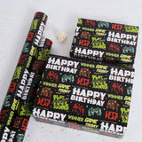 Gaming Birthday Wrapping Paper Roll - 17 Inch X 32.8 Feet - Black Happy Birthday Video Game Pattern Gift Wrap Paper For Boys Party, Baby Shower, Holiday