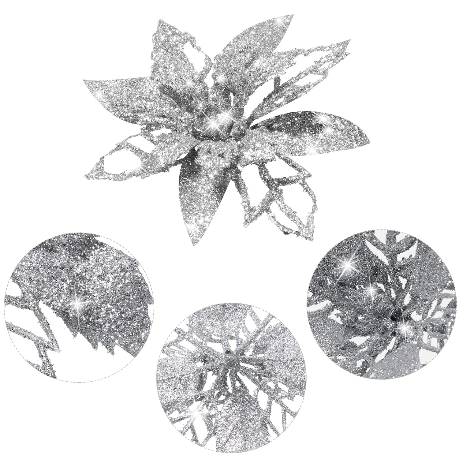 24 Pieces Christmas Glitter Artificial Poinsettia Flowers Christmas Flowers Decorations Wedding Xmas Tree New Year Ornaments