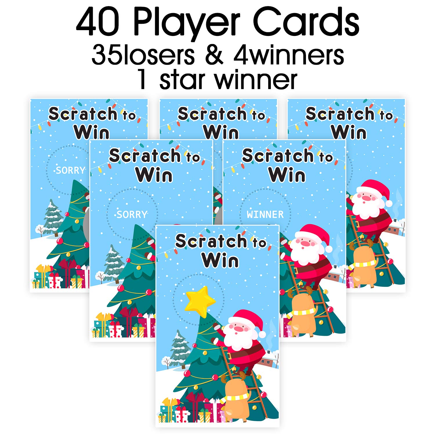 Christmas Scratch Off Cards (40 Pack) Christmas Party Game For Holiday Events - Groups, Adult - Festive Raffle Tickets For Prize Drawings Choice Christmas Star