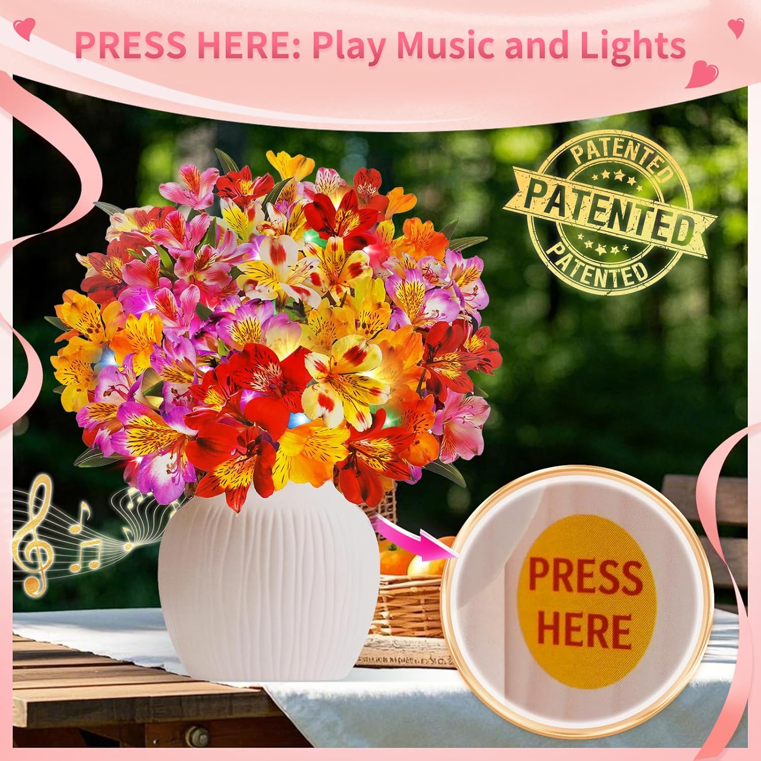 Birthday Cards With Music & Lights, 3D Pop Up Happy Birthday Cards, 12 Inch Life Sized Forever Flower Bouquet Greeting Card Gift For Women Mom Grandma