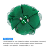 Artificial Rhinestone Chiffon Flower Heads, Green Faux Flowers 2 Inch For Diy Craft Wedding And Party Decoration Pack Of 12