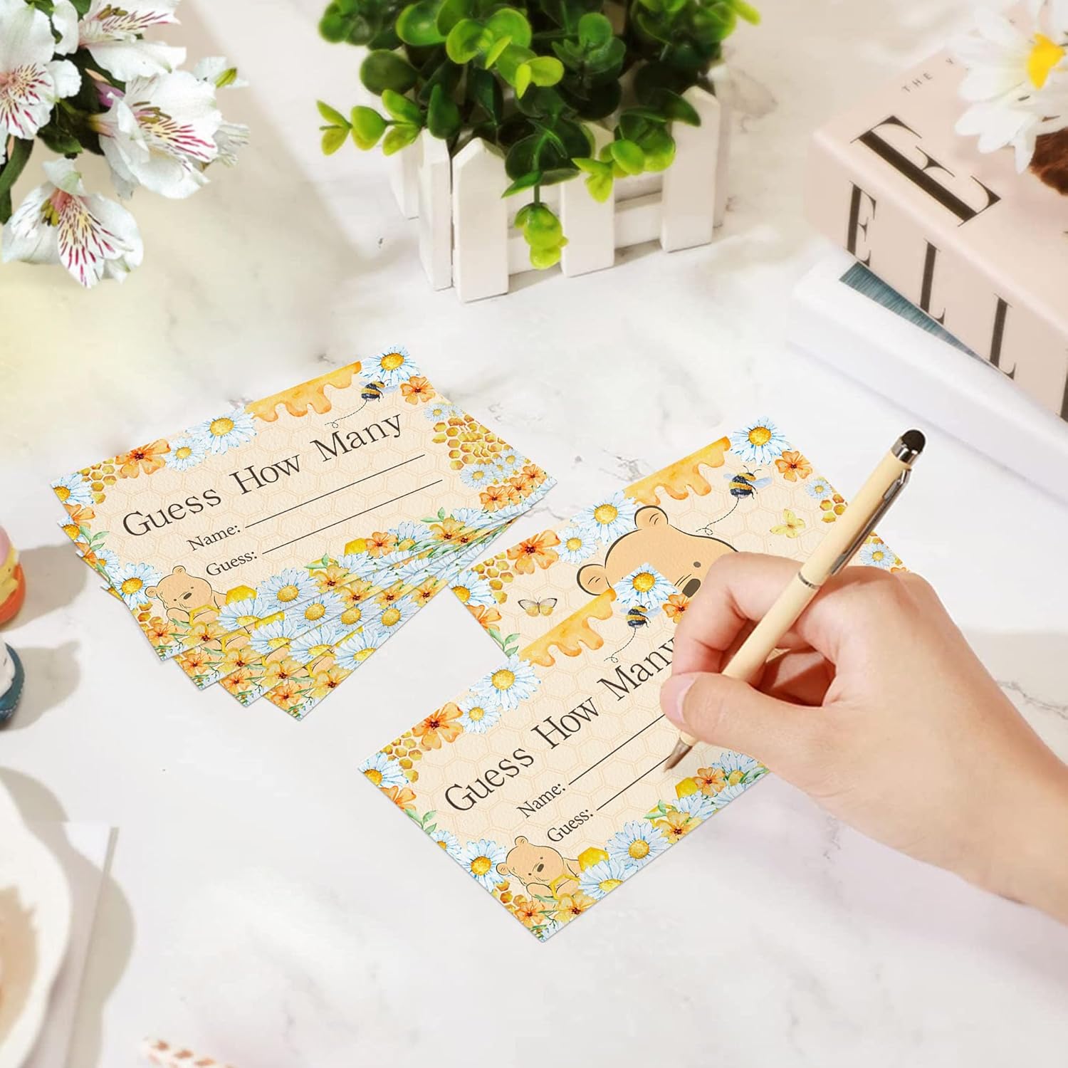 Guess How Many Cards, Winnie Baby Shower Games, Baby Shower Game With Box And 50 Guessing Cards, Gender Reveal Party Favor, Baby Shower Honey Decorations, Newborn Birthday Party Games Supplies