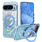 Pixel 9 Pro XL Glitter Case, MagSafe, 360° Ring Stand, Sparkly, Slim, Blue