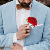 2Pcs Artificial Red Rose Boutonniere And Corsage Set Corsage Wristlet Band For Prom Decor Wedding Party Flower Accessories