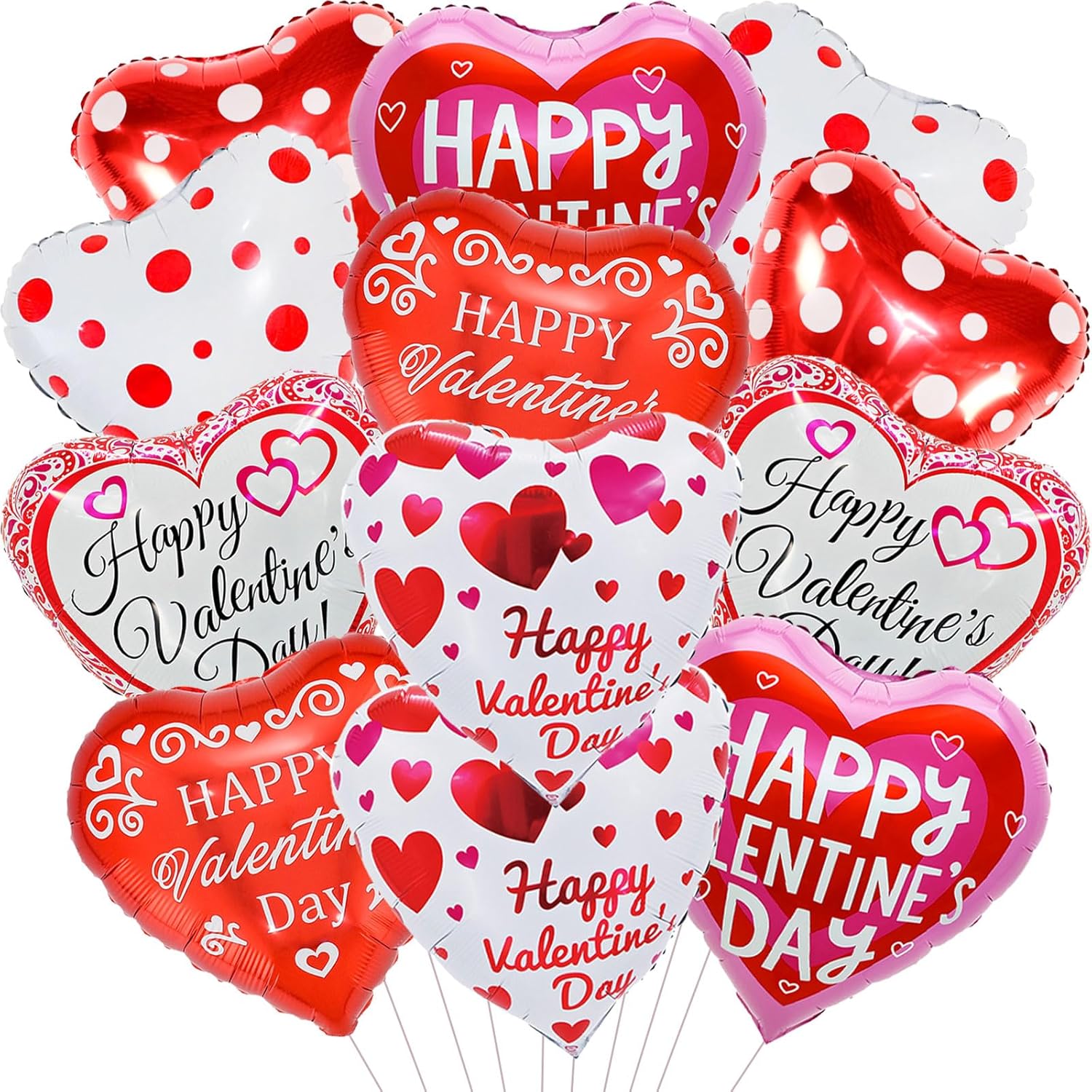 Happy Valentines Day Balloons, 18 Inch Red Pink White Heart Balloons, Valentines Heart Balloon For Valentine Day Romantic Decorations Special Night Party Supplies