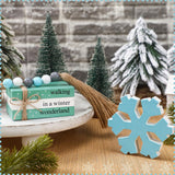 5 Pcs Winter Decor For Home Office Snowflake Wood Sign Blue White Snowflake Table Centerpiece Faux Books Bundle With Twine Beads String For Winter Decorations Wonderland Tiered Tray Decor