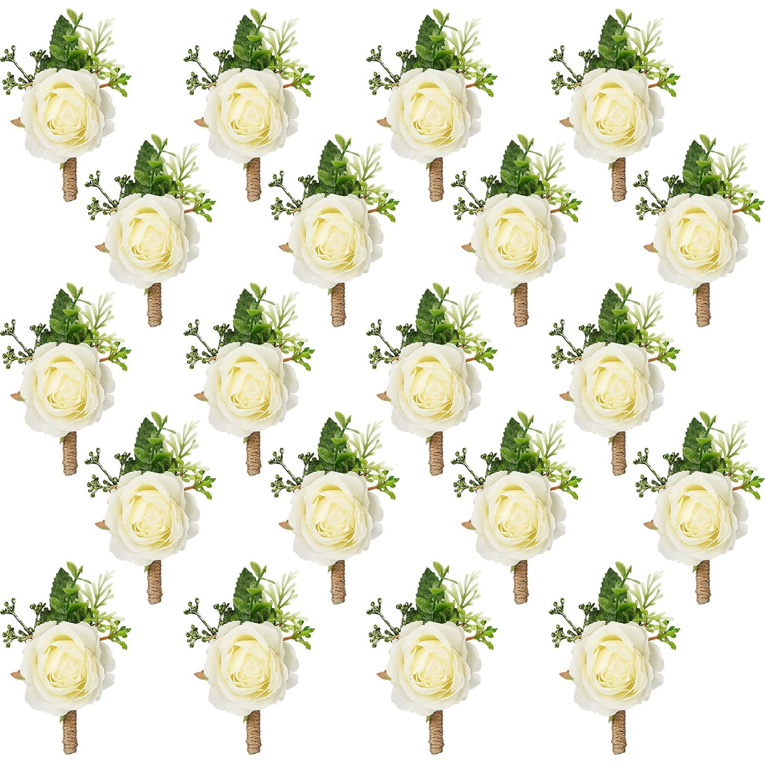 48 Pcs Wedding Rose Boutonnieres For Men Wedding Groomsmen Artificial Corsage Groom Boutonniere Artificial Faux Flower For Prom Ceremony Party Rustic Marriage (White)