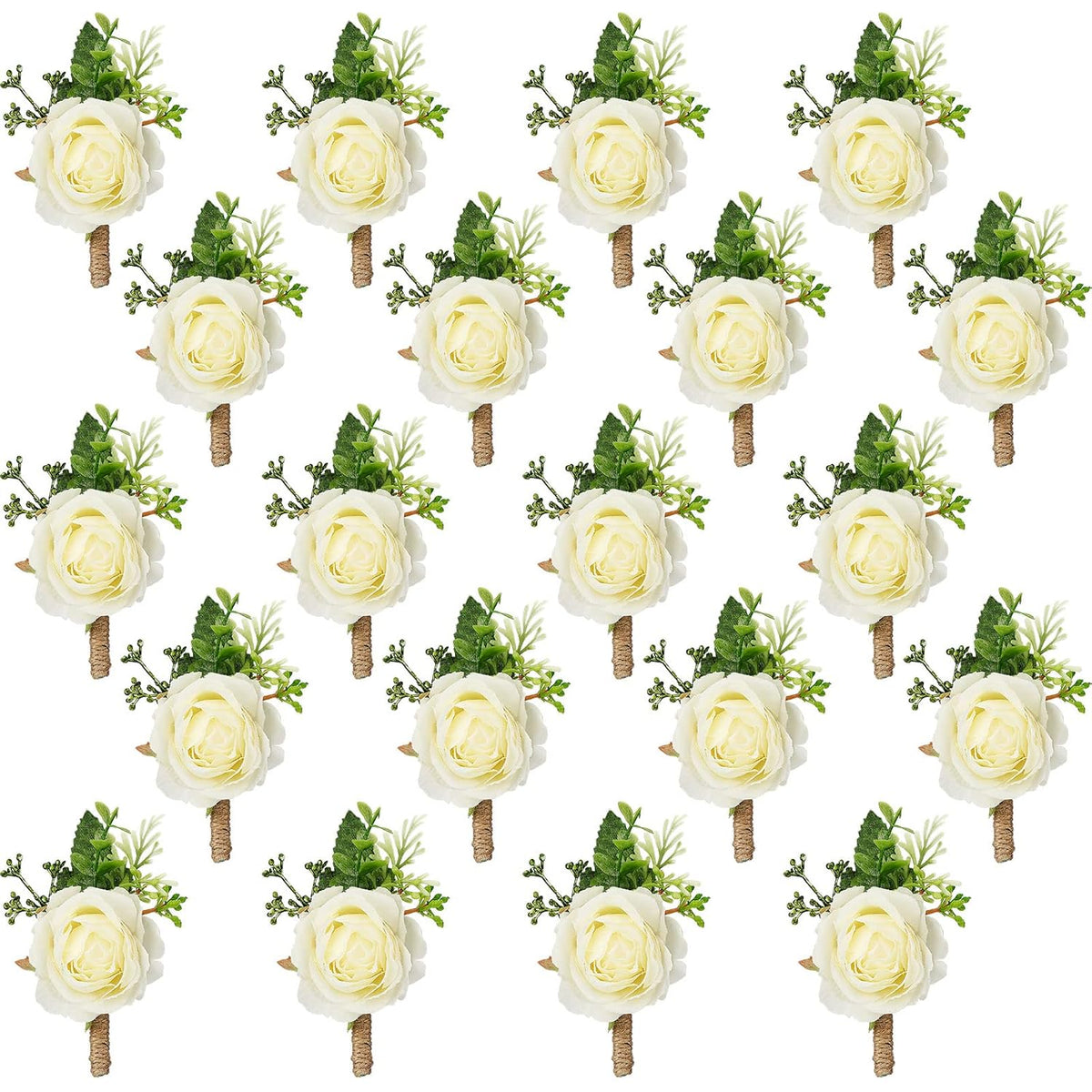48 Pcs Wedding Rose Boutonnieres For Men Wedding Groomsmen Artificial Corsage Groom Boutonniere Artificial Faux Flower For Prom Ceremony Party Rustic Marriage (White)