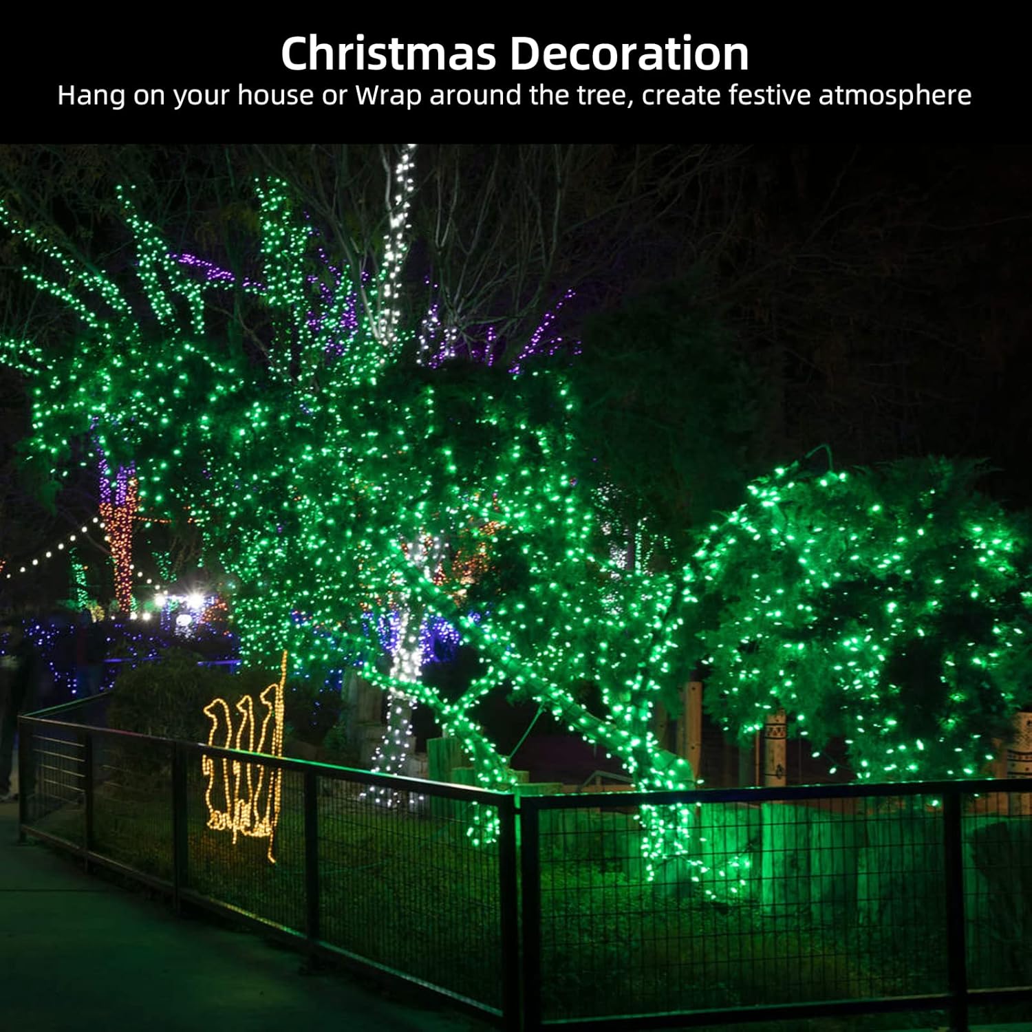 63.8Ft Green Wire Green String Lights, 300 Count (150L*2Pcs) Incandescent Christmas Lights