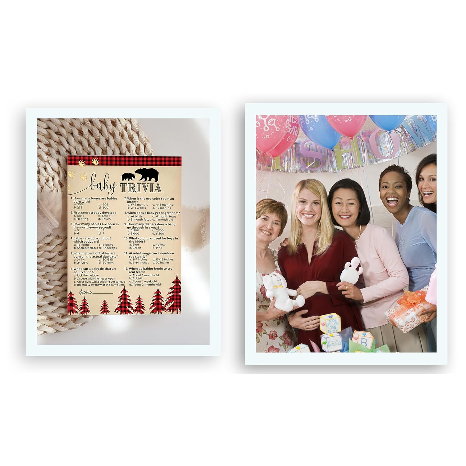 Lumberjack Baby Shower Game — Baby Trivia Game — Pack Of 25, Country Buffalo Plaid Rustic Boy Baby Shower Games, Lumber Jack Bear Red Plaid, Fun Baby Facts Game Gender Neutral Shower Activity G805-Trv