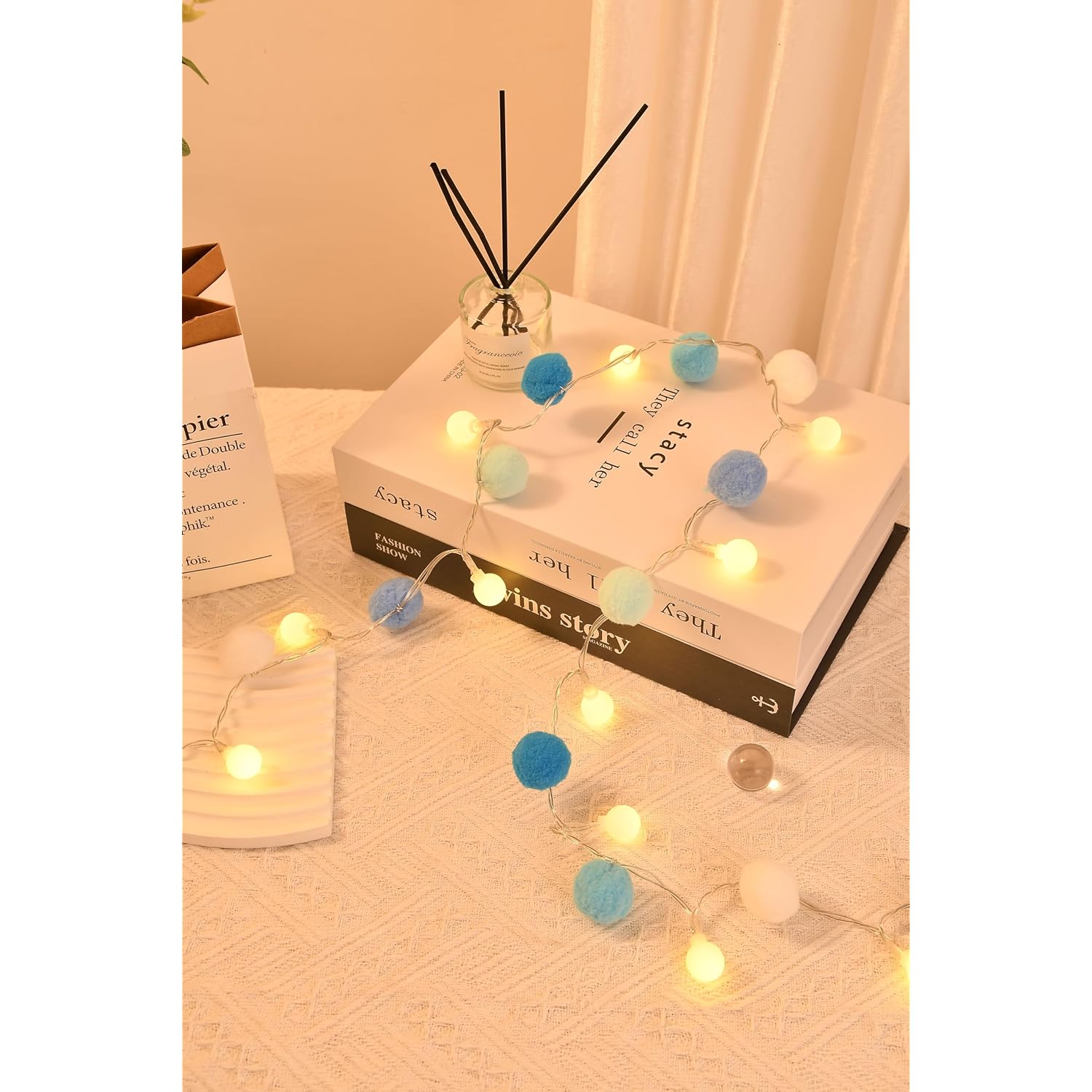 6.56Ft 20 Led 3Aa Battery Powered Globe Lights With Pom-Poms Fairy Light For Bedroom, Valentine'S Day, Wedding, Party, C