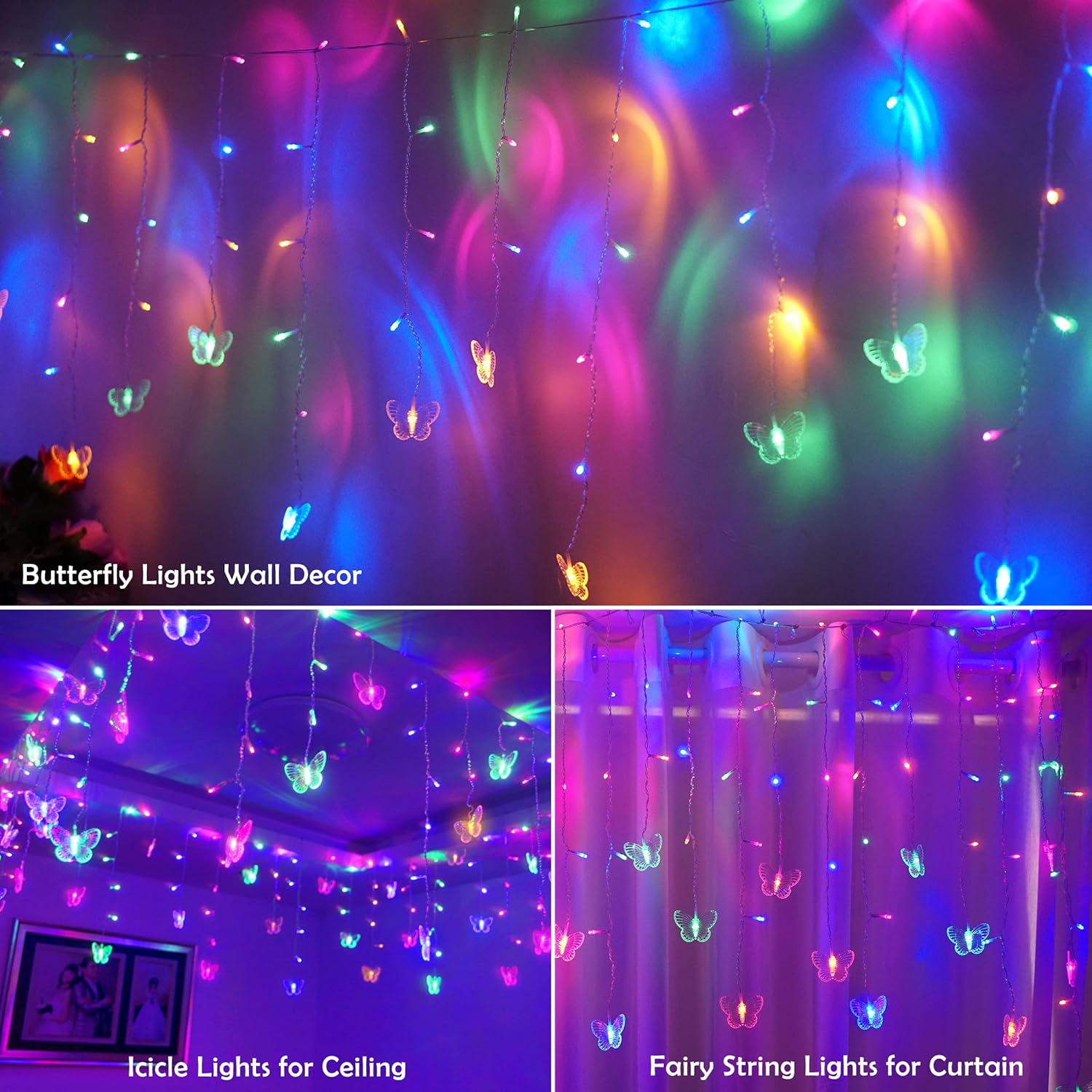 120 Led 20Ft Butterfly Curtain Fairy Lights Usb Pluged - 8 Modes Starry Twinkle Icicle String Lights With Remote Timer W