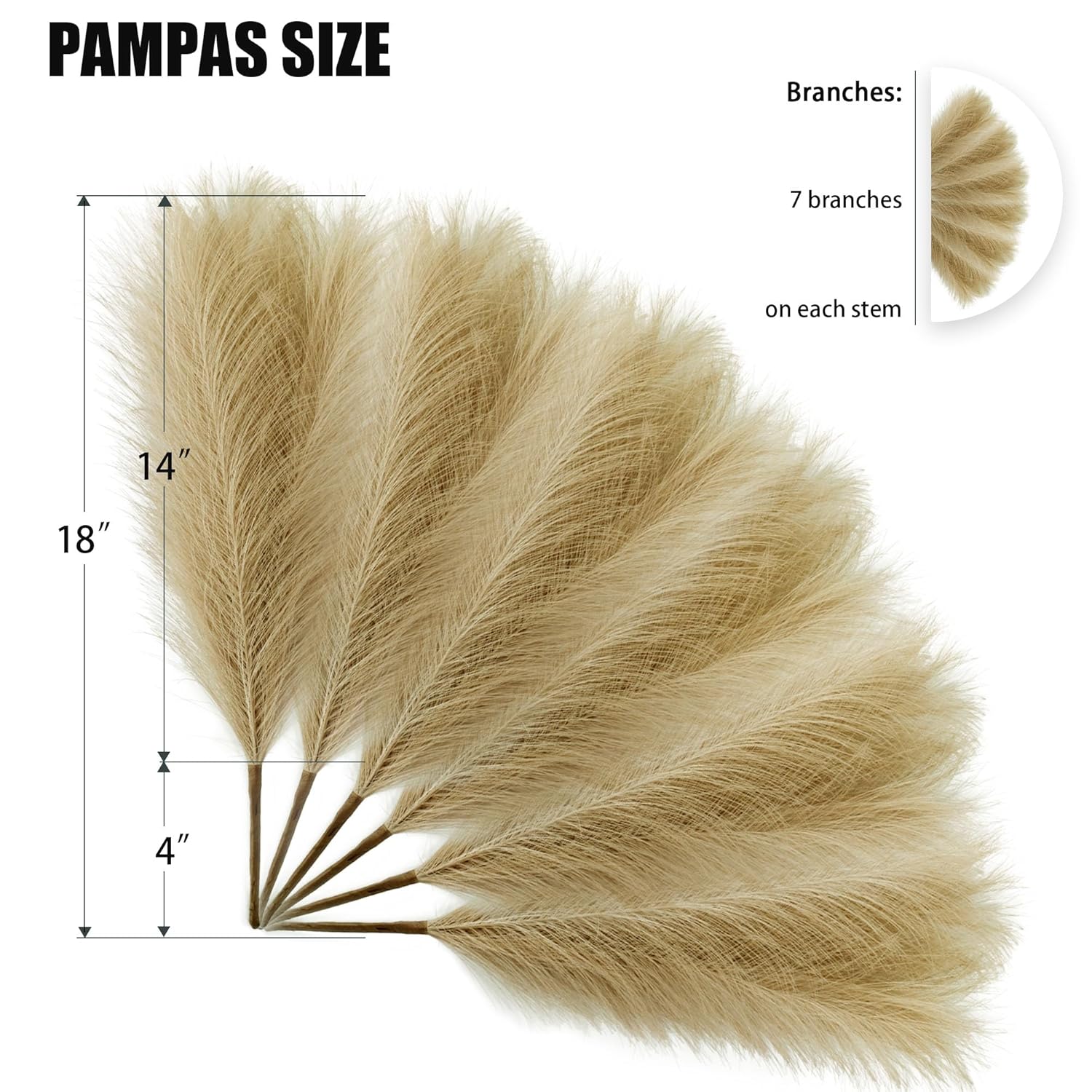 6 Pcs Faux Pampas Grass Arrangement - 18"/45Cm Artificial Fluffy Pompous Grass Stems For Boho Chic Home And Wedding Decor (Coffee)