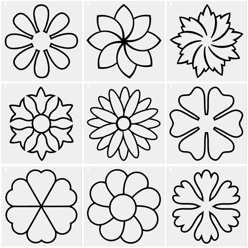 9 Pieces Flower Line Quilting Stencil Kit Sewing Stencils Flower Reusable Myla