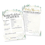 Baby Shower Games For 50 Guests - Predictions & Advice Cards For New Parents, Word Scramble Baby Shower Game, Greenery Babyshower Games For Girl Boy Gender Neutral, Designed In Usa