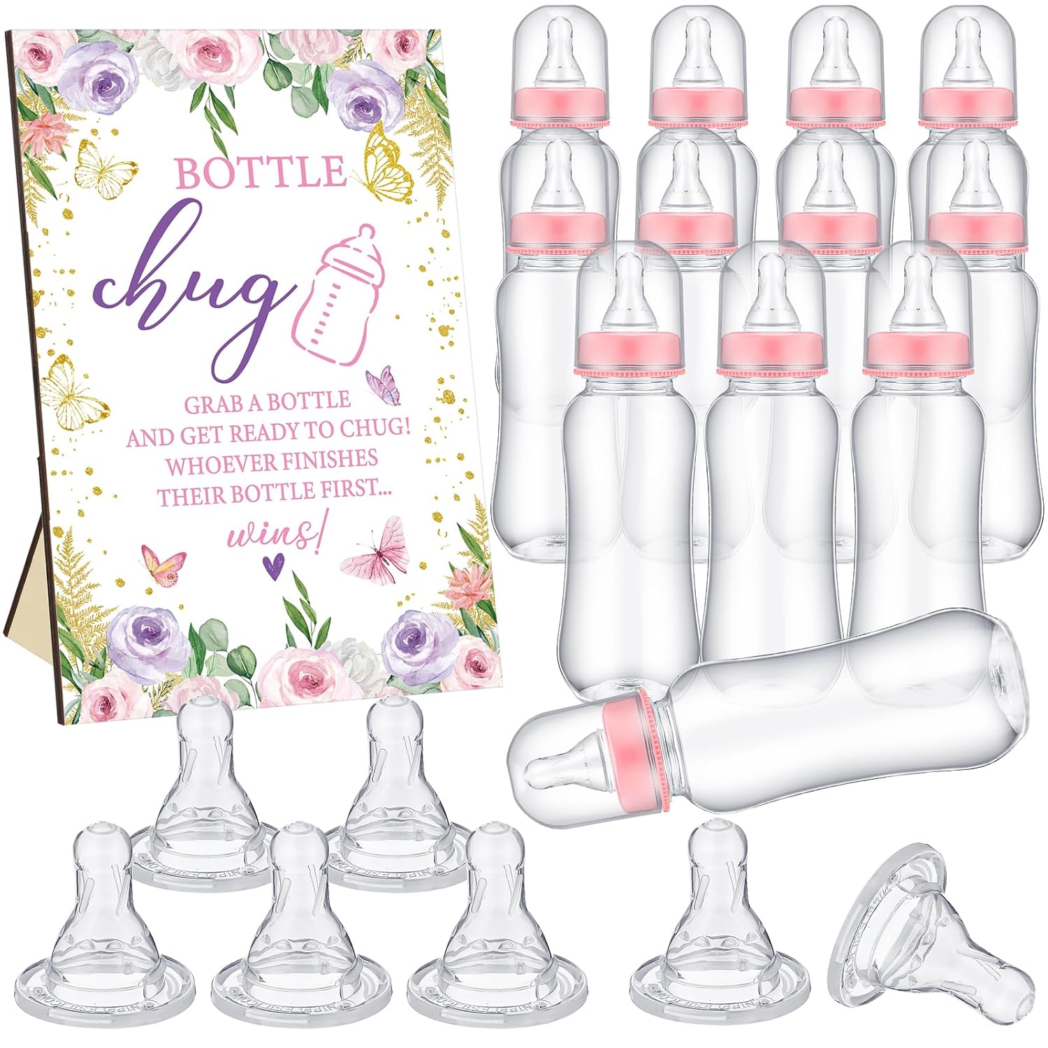 12 Pcs Safari Baby Shower Bottle Sign Wooden Jungle Animal Gift Sets Gender Reveal Favors Bottles For Guests(Butterfly)