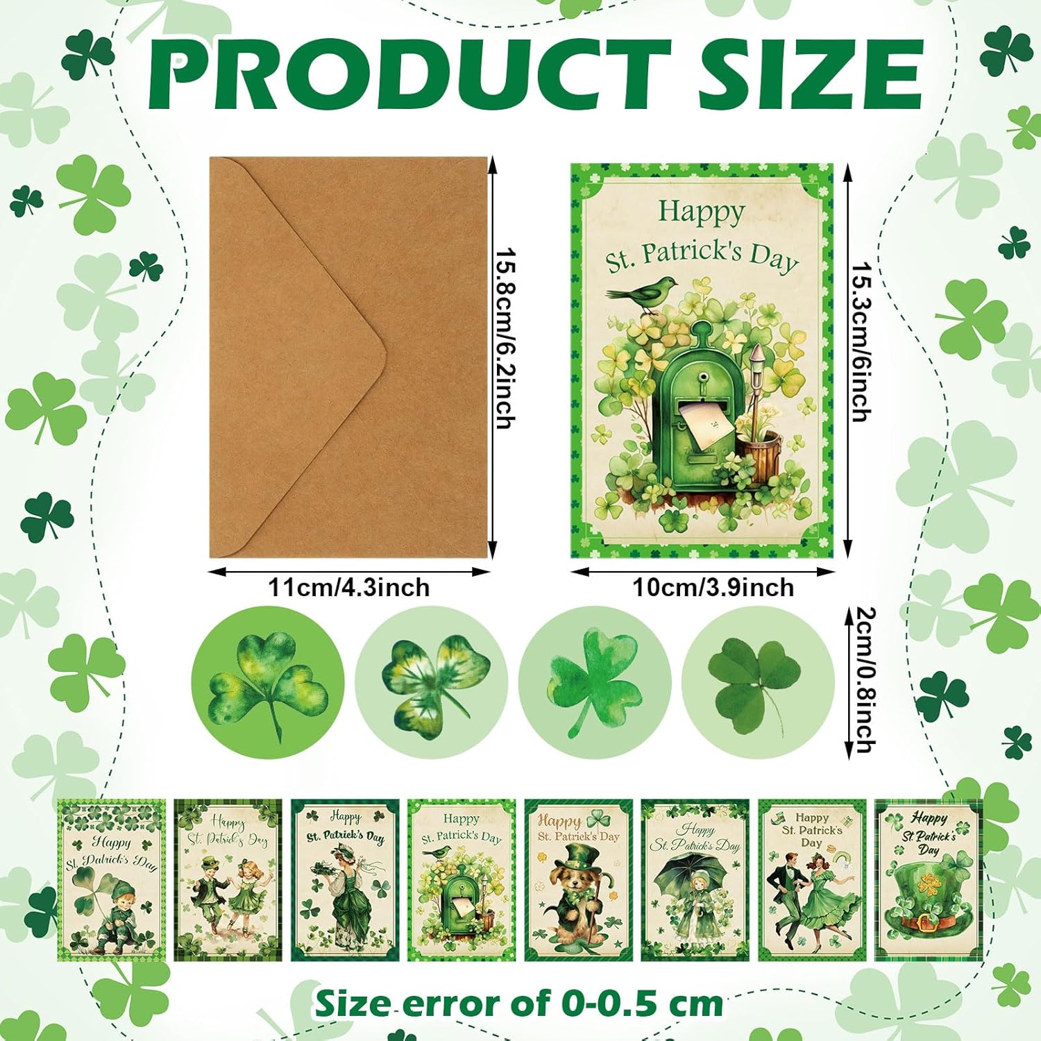 24 Sets St. Patrick'S Day Cards Assorted Retro Blank Greeting Notes Cards With Envelopes And Stickers Retro Lucky Shamrock Irish Elf Hat For School Classroom St. Patrick'S Day Party Supply