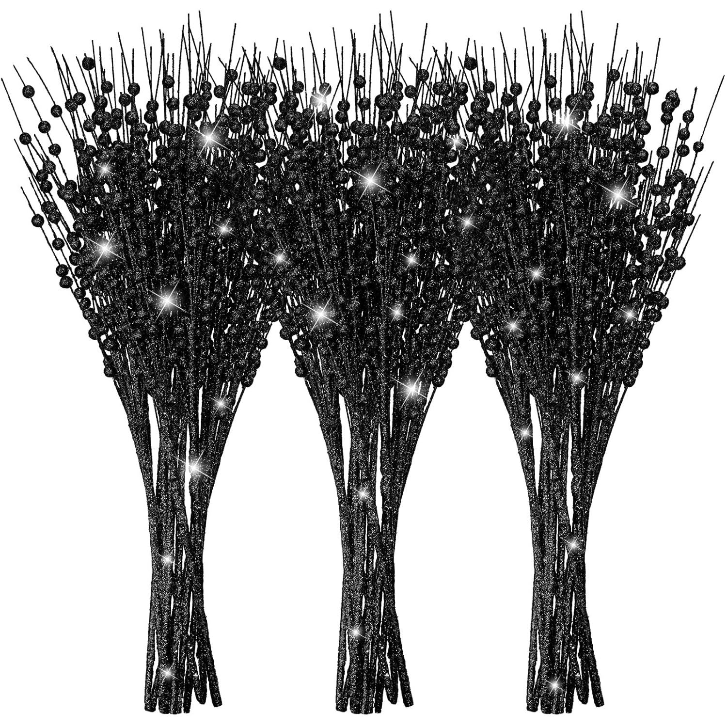 12 Pieces Christmas Artificial Glitter Berry Stems 15.7 Holly Berry Picks Ornaments Fake Christmas Tree Pick Sticks Decorations Glitter Twig Branches Gift For Vase Home Wedding Holiday (Black)
