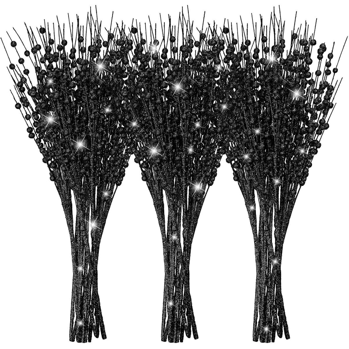 12 Pieces Christmas Artificial Glitter Berry Stems 15.7 Holly Berry Picks Ornaments Fake Christmas Tree Pick Sticks Decorations Glitter Twig Branches Gift For Vase Home Wedding Holiday (Black)