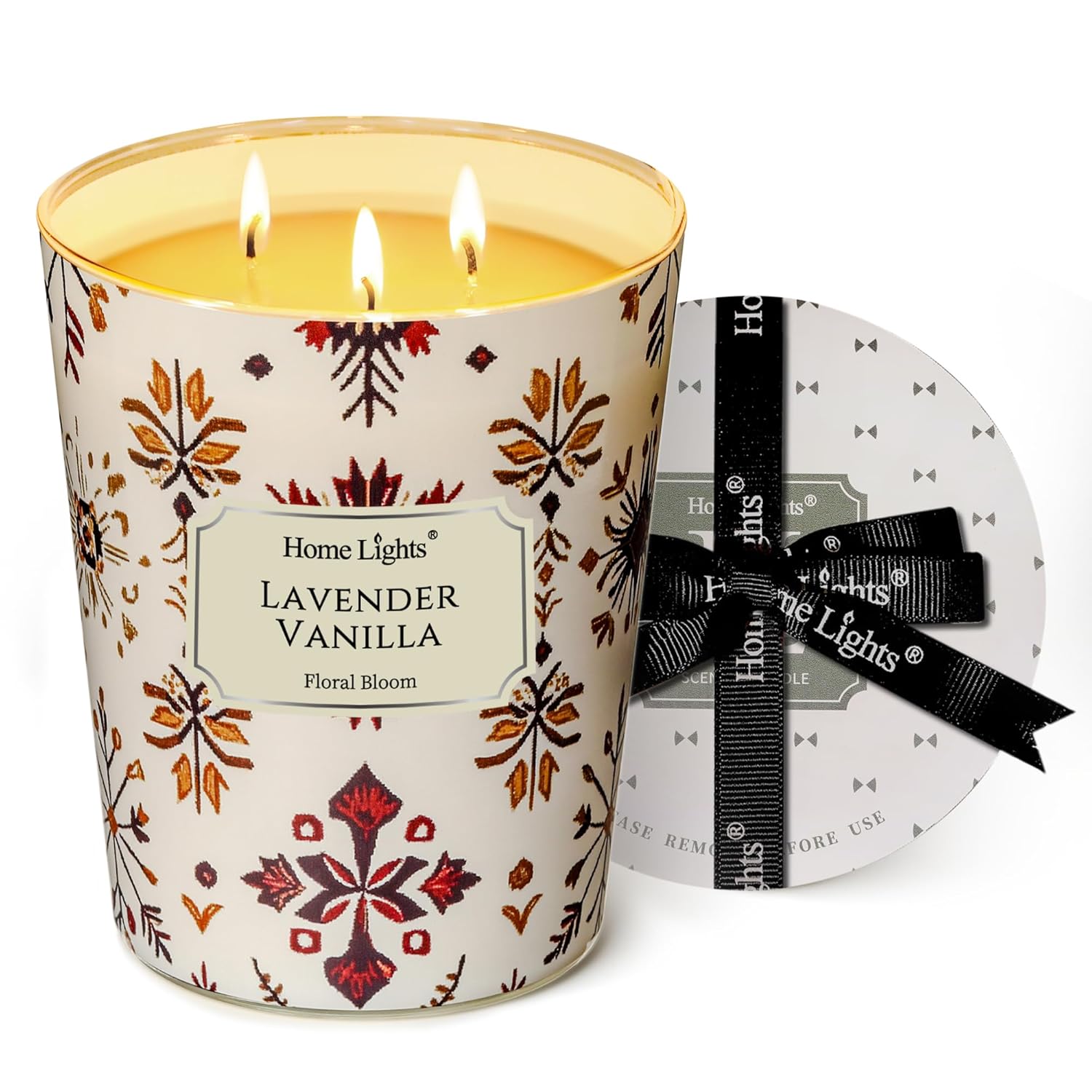 Homelights Scented Candles | Large Jar 34 Oz Natural Soy Candle | 130 Hrs Long-Lasting With 3 Wicks | Bohemian Natural For Home Decor | Gifts For Mom & Women, Lavender Vanilla