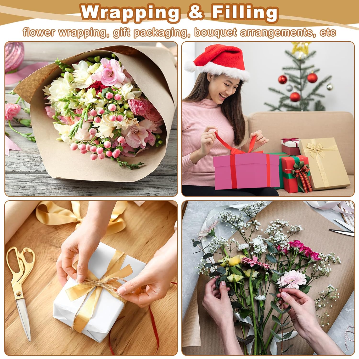 Wrapping Paper, 17" X 300"(25') 70 Gsm Craft Paper Roll Kraft Packing Paper For Poster Bulletin Board, Gift Wrapping, Red