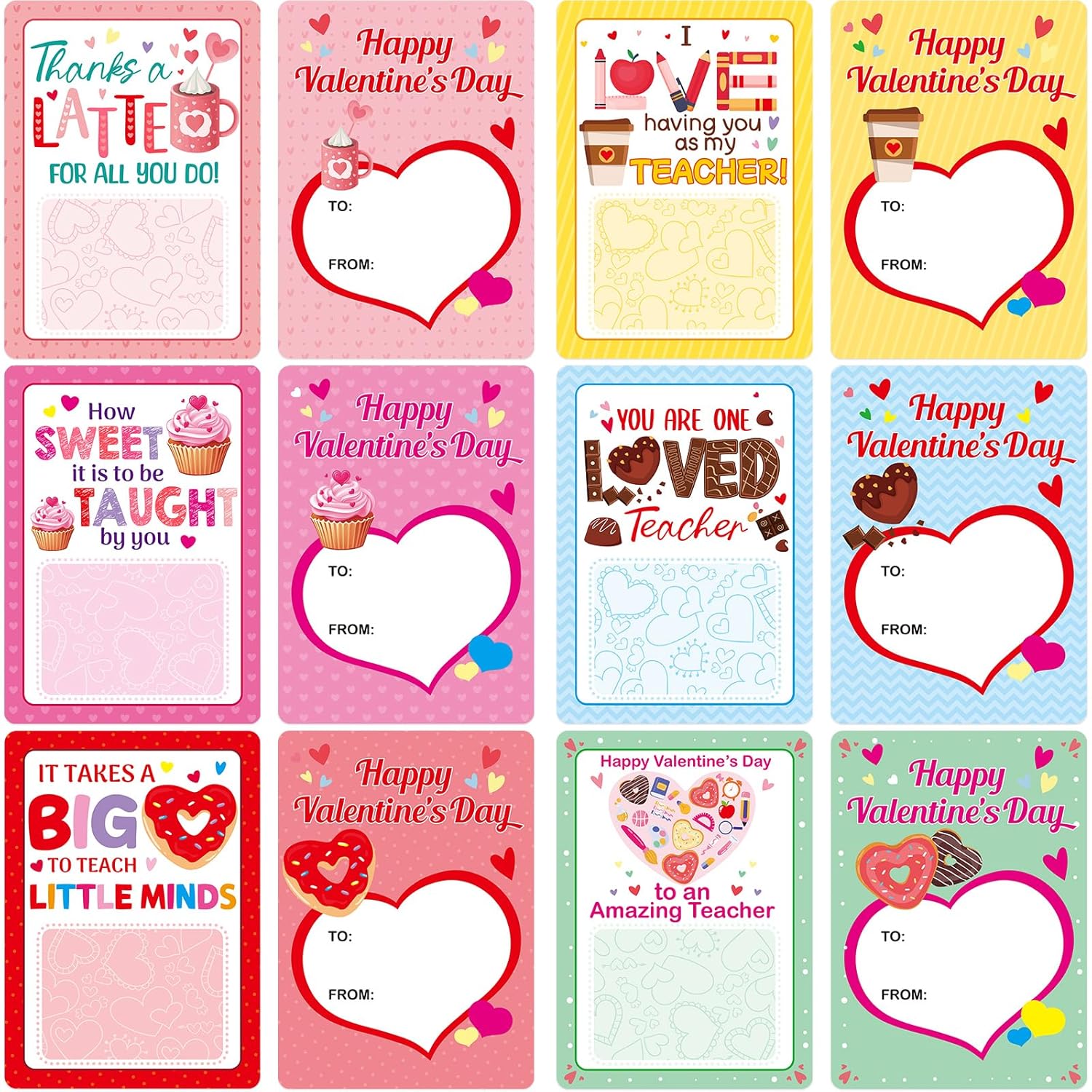Valentines Day Cards For Teacher Valentine Teacher Gift Card Holders Holiday Appreciation Cards With Envelopes For School Office Exchange Supplies Ornament Favors 12Pcs