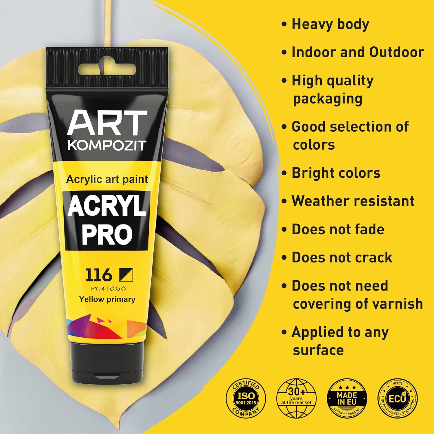 Professional Heavy Body Acrylic Paint Set 12 X 75 Ml (2.54 Fl Oz) For Artists With Canvas, Upholstery, Wood, Glass, Plastic, Fabric | Made In Europe |