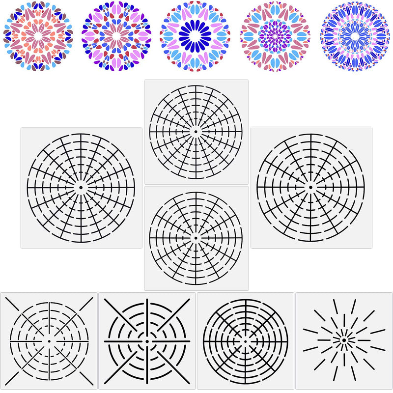 8 Pieces Mandala Dotting Stencils Reusable Mandala Stencil Template 8/12/ 16 S