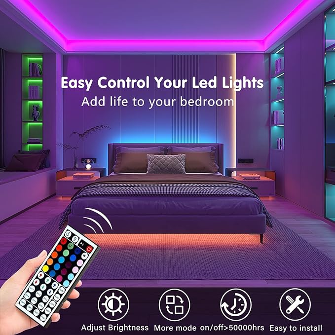100FT RGB LED Strip Lights Bluetooth App Remote Music Sync Color Changing Room Lights