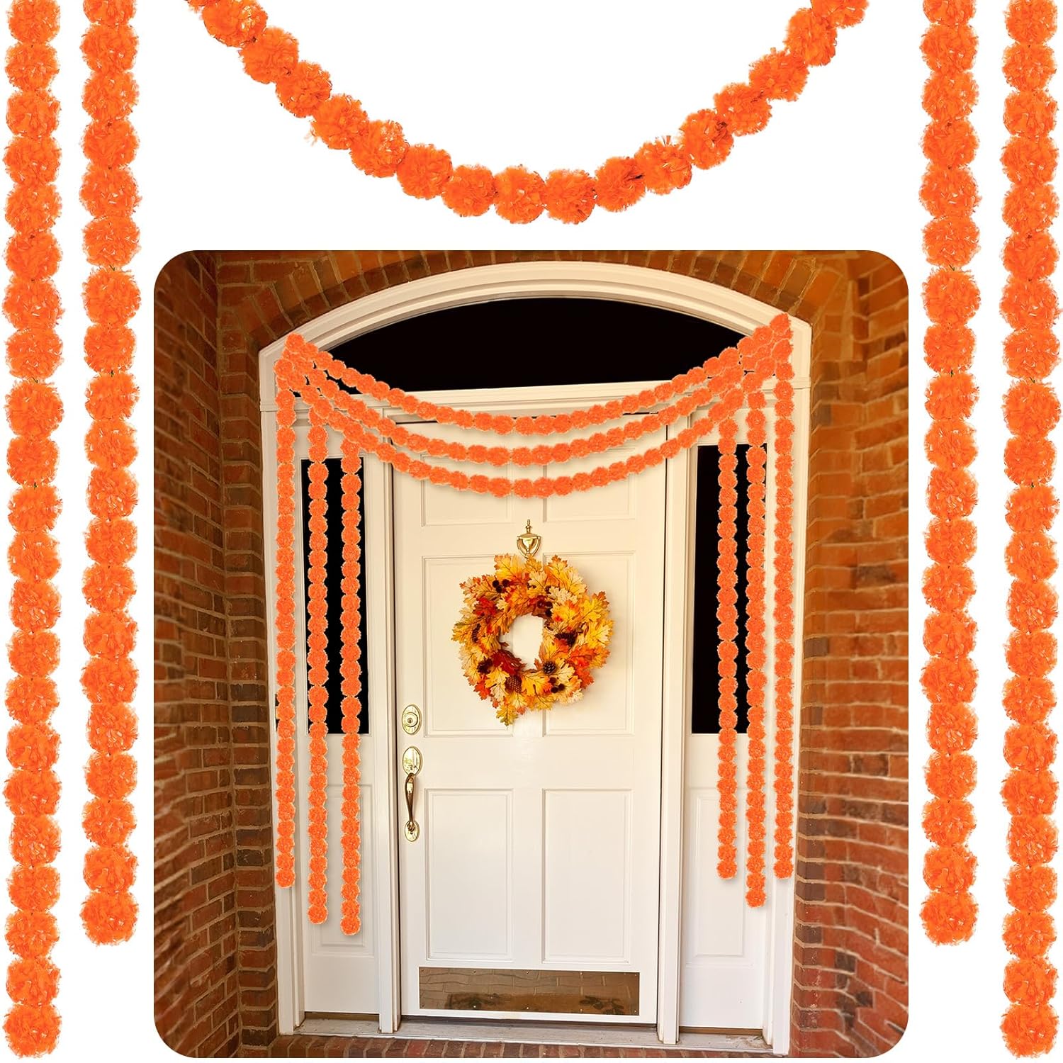 5 Pcs 5 Ft Marigold Garland Diwali Decoration Day Of The Dead Artificial Marigold Flowers Garland For Wedding Dia De Los Muertos Wedding Decoration(Orange)