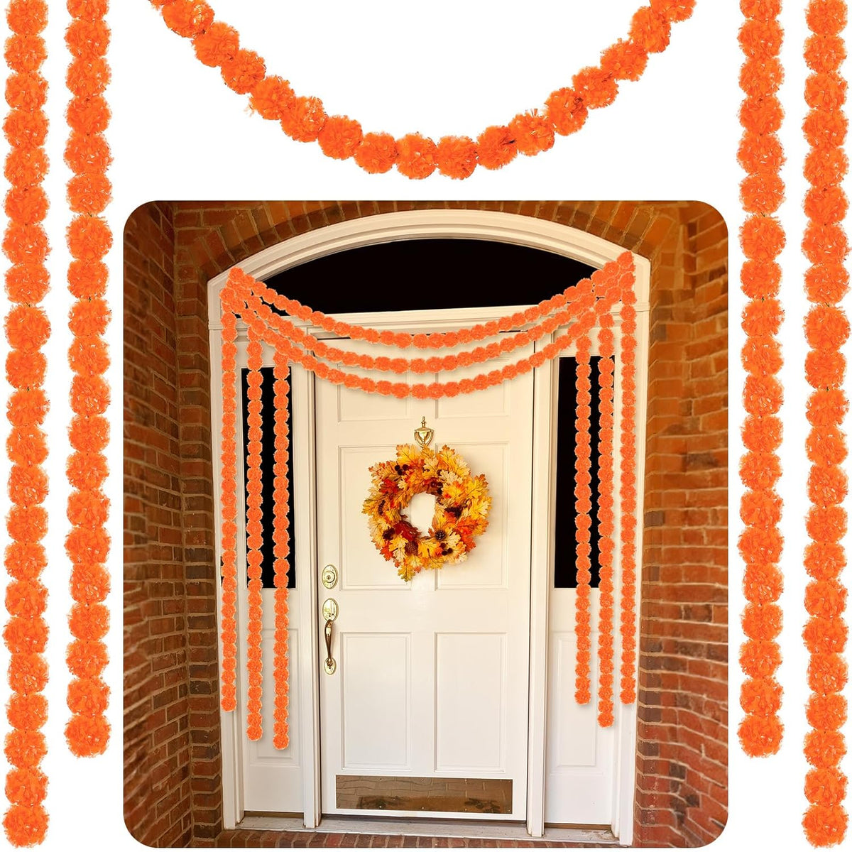 5 Pcs 5 Ft Marigold Garland Diwali Decoration Day Of The Dead Artificial Marigold Flowers Garland For Wedding Dia De Los Muertos Wedding Decoration(Orange)