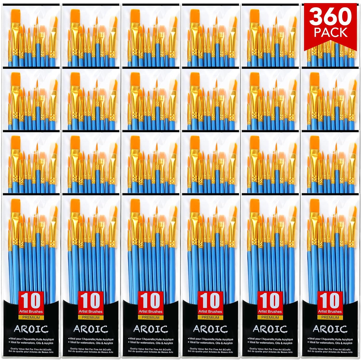 Acrylic Paint Brush Set, 36Pack/360Pcs Nylon Hair Paint Brushes, For Oil Painting Rock Body Painting, Artist Amateur Craft Paint Brushes Supplies, Children Adult Painting Small Paint Brush Set.