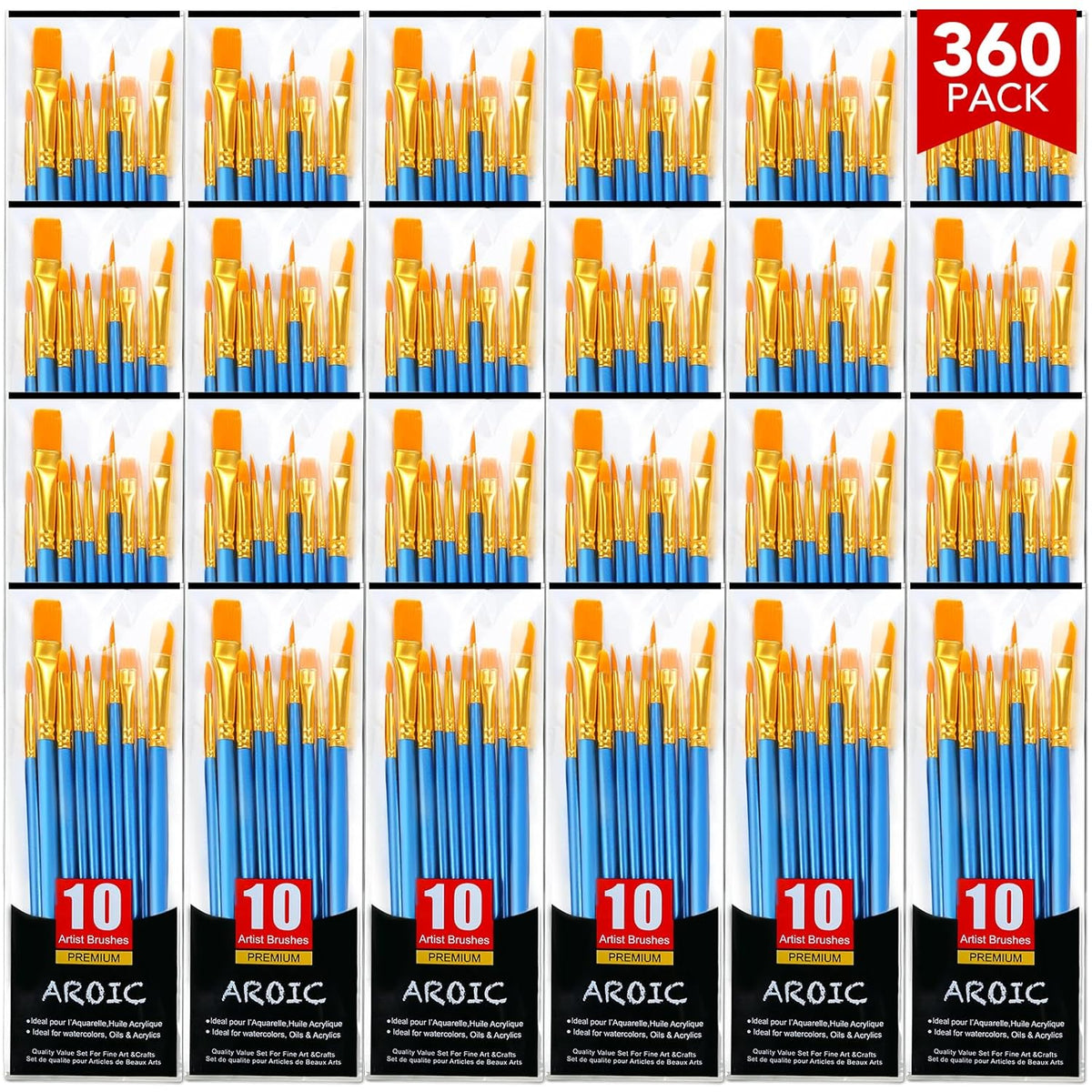 Acrylic Paint Brush Set, 36Pack/360Pcs Nylon Hair Paint Brushes, For Oil Painting Rock Body Painting, Artist Amateur Craft Paint Brushes Supplies, Children Adult Painting Small Paint Brush Set.
