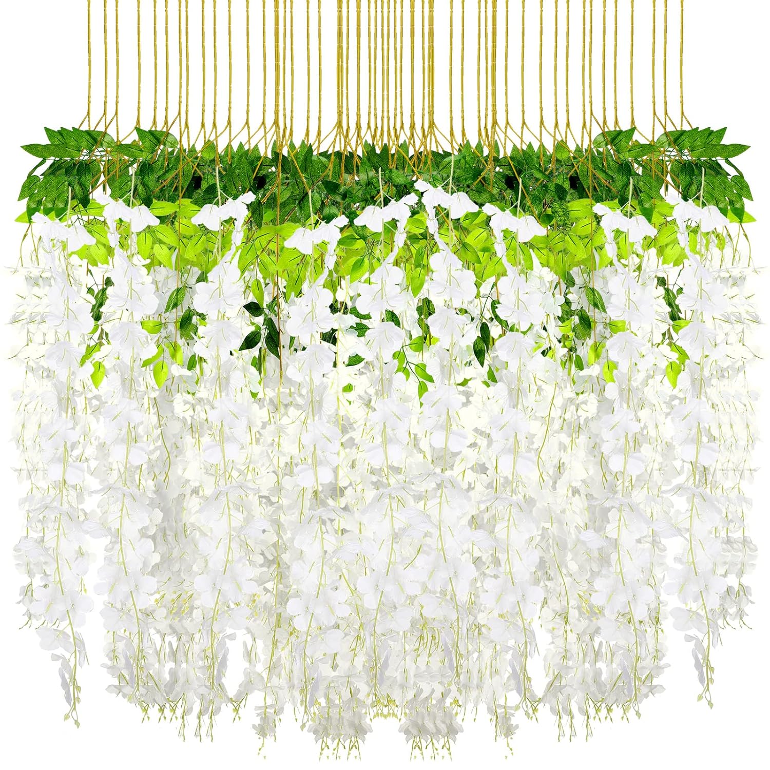 240 Pcs Wedding Artificial Wisteria Hanging Flowers Floral Backdrop Garland 43.3 In/ 3.6 Ft Silk Fake Wisteria Vine Rattan Long Wall String For Home Outdoor Party Decoration(Milky White)