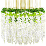 108 Pack 43.2 In/ 3.6 Ft Artificial Fake Wisteria Hanging Flowers Wisteria Faux Flowers Garland Silk Vine Rattan Long Hanging Flowers String For Home Outdoor Wedding Party(Milky)