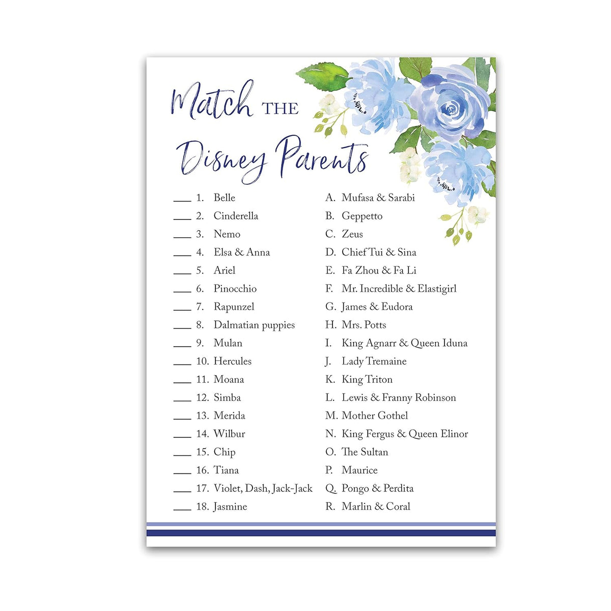 Baby In Bloom Parent Match Baby Shower Game For Boy – Blue Floral Botanical Baby Shower Games, Match Famous Cartoon Parents Cards, Pack Of 25, Garden Theme Star Kids Couples Shower Activity G705-Dpm